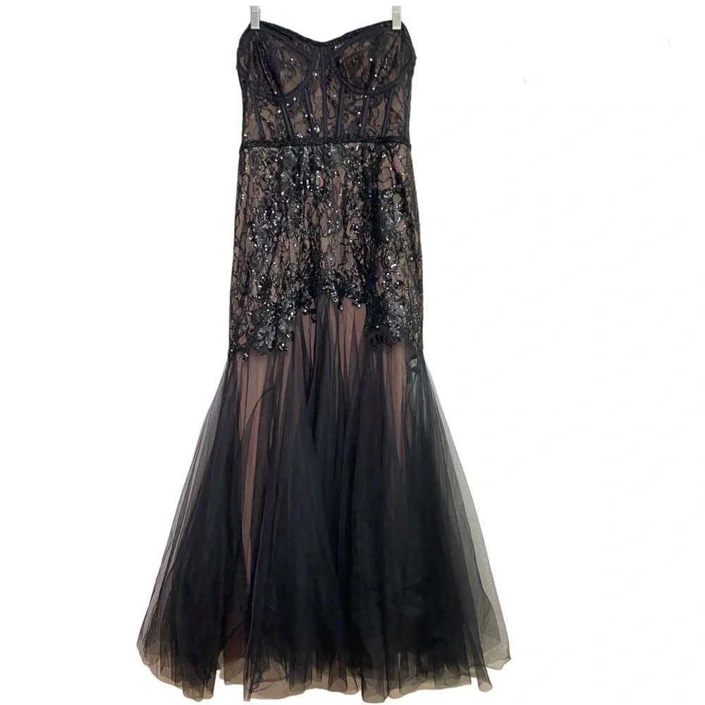 DAVID'S BRIDAL Galina Signature Strapless Corset Gown Tulle Dress #WBM3095 Prom - Picture 3 of 16